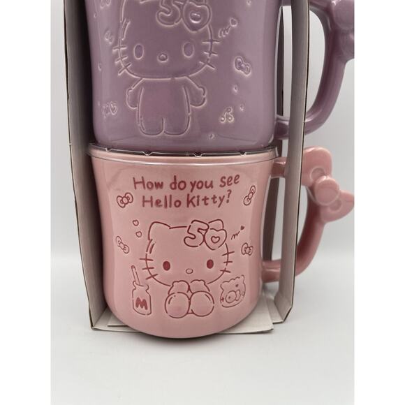Hello Kitty 50th Anniversary Bow Mug Set By Blue Sky Clayworks Pink & Purple New - Picture 3 of 9